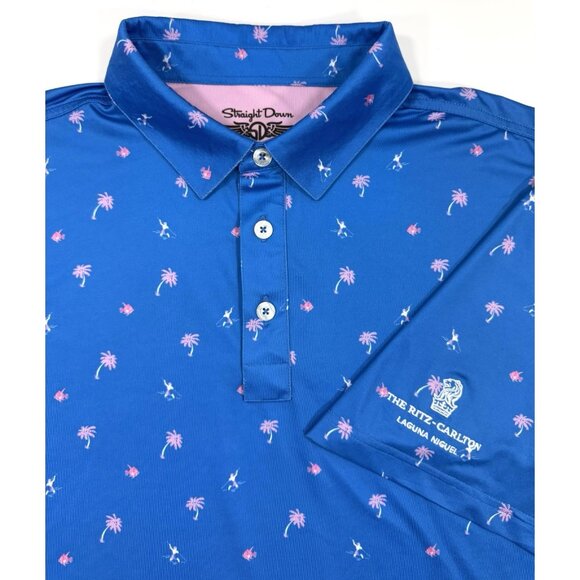 Straight Down Golf Mens Polo Shirt Sz Large Ritz Carlton Laguna Niguel Tropical - Picture 1 of 13